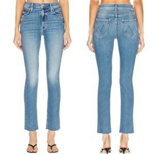 Mother Mid Rise Dazzler Ankle Fray Jeans Riding the Cliffside Size 31 Blue Denim